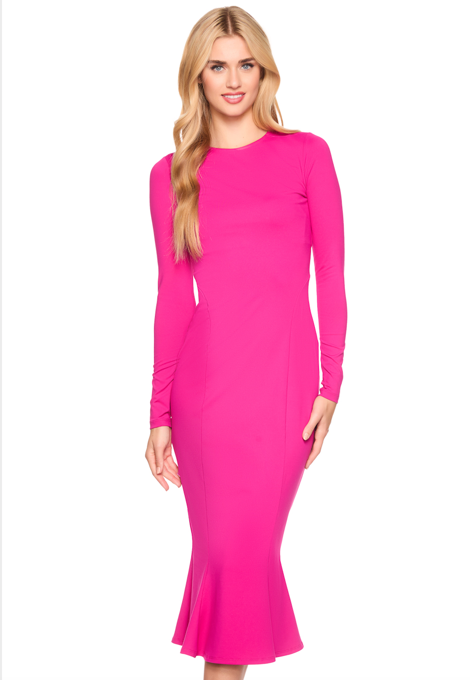 CREW TRUMPET MIDI DRESS PINK