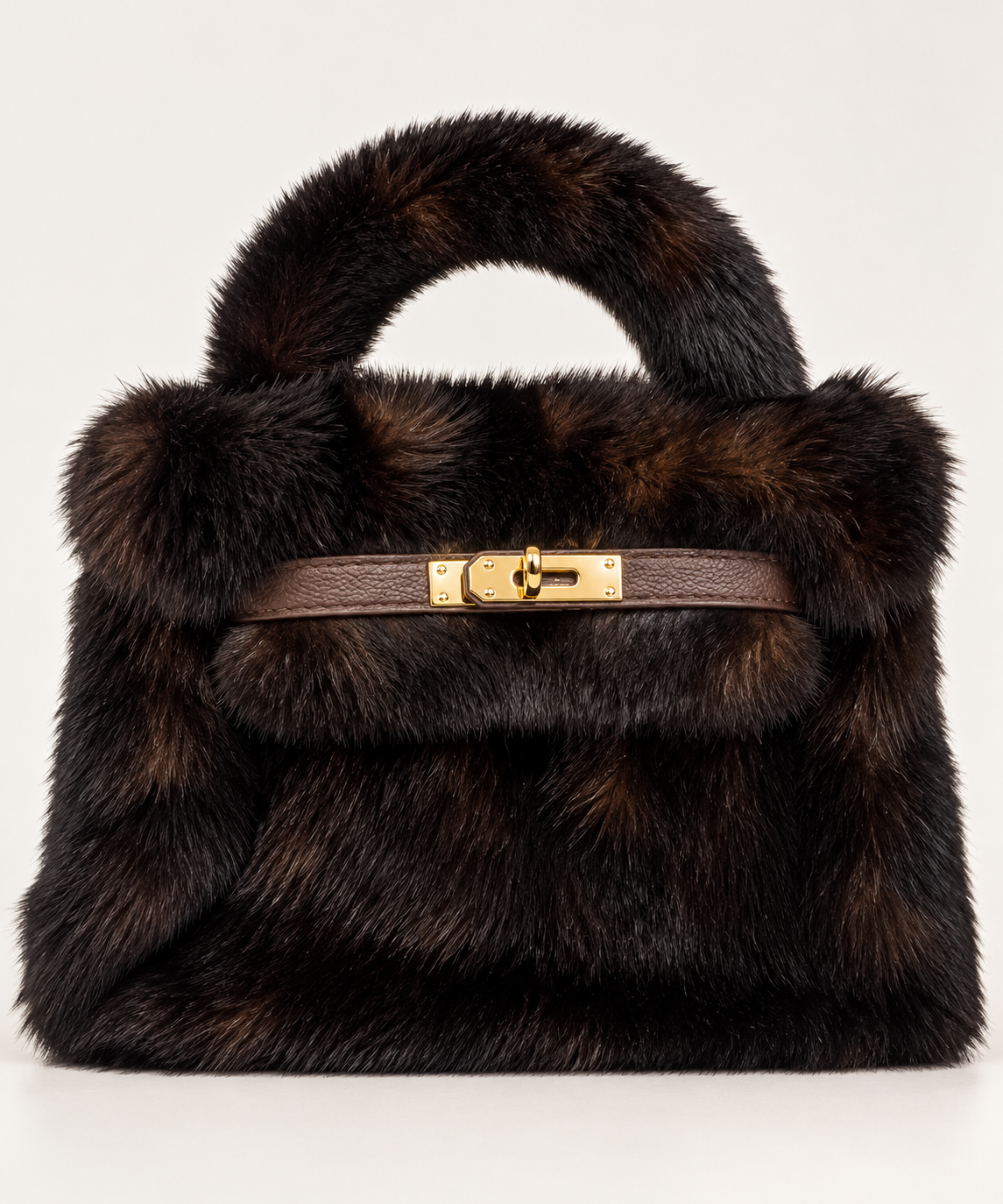 FAUX FUR PURSE MAHOGANY 