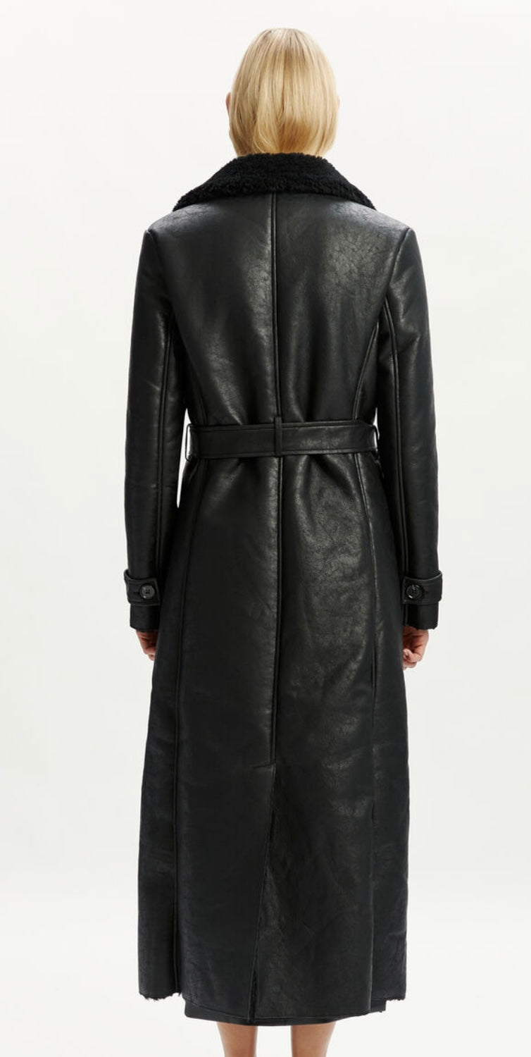 VEGAN LEATHER SHEARLING TRENCH COAT