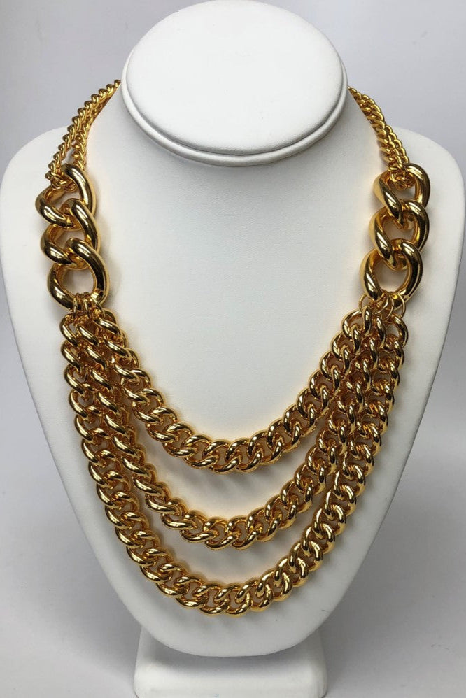 THREE ROW GOLD CHAIN NECKLACE