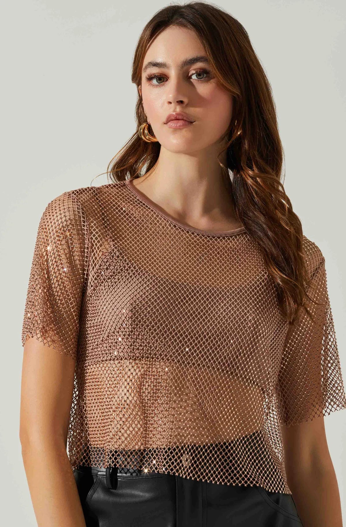 MCKAY RHINESTONE MESH SHORT SLEEVE TOP