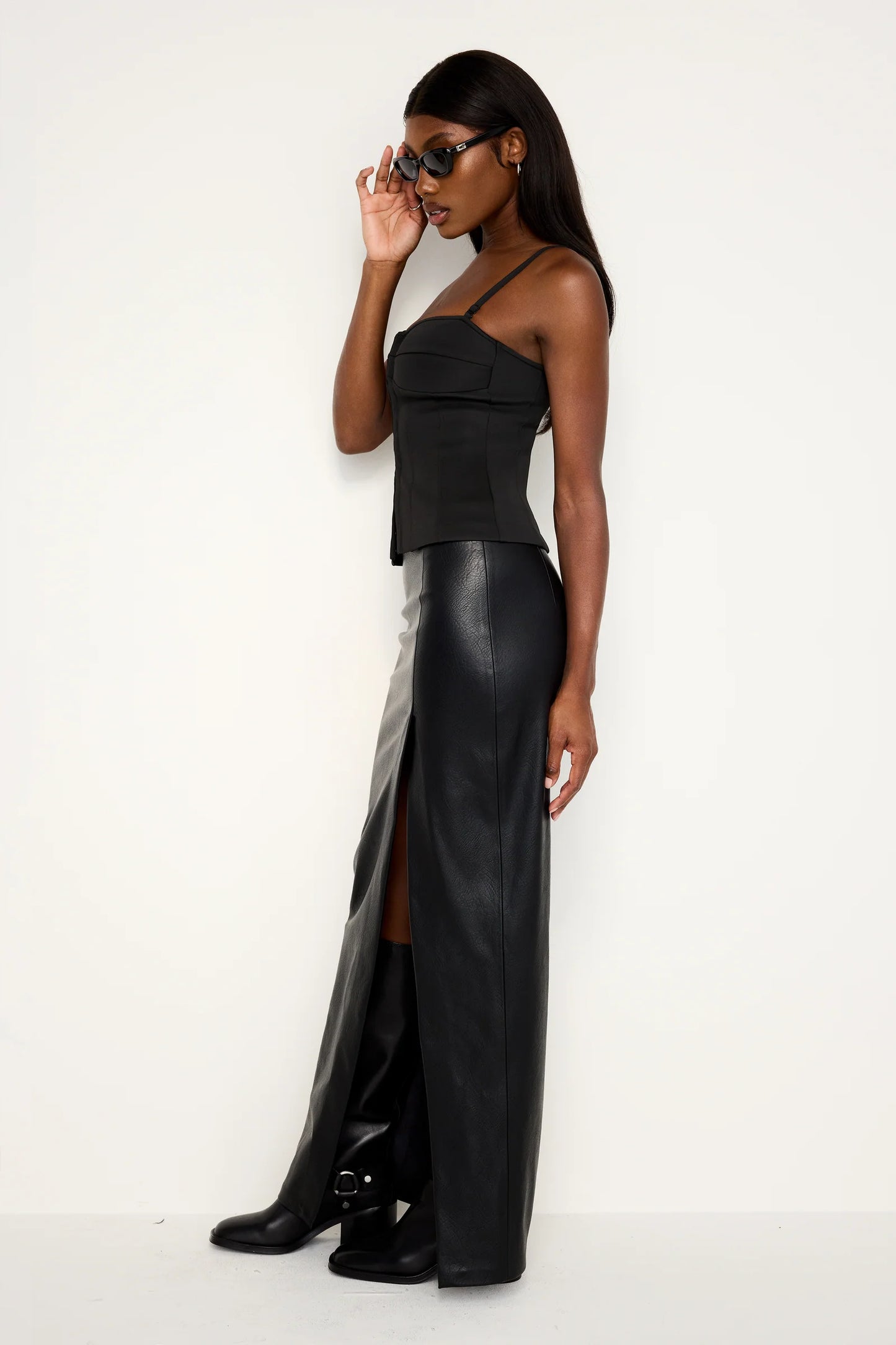 GOOD AMERICAN FAUX LEATHER MAXI SKIRT