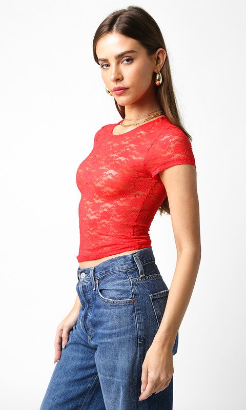 MYA LACE TOP RED
