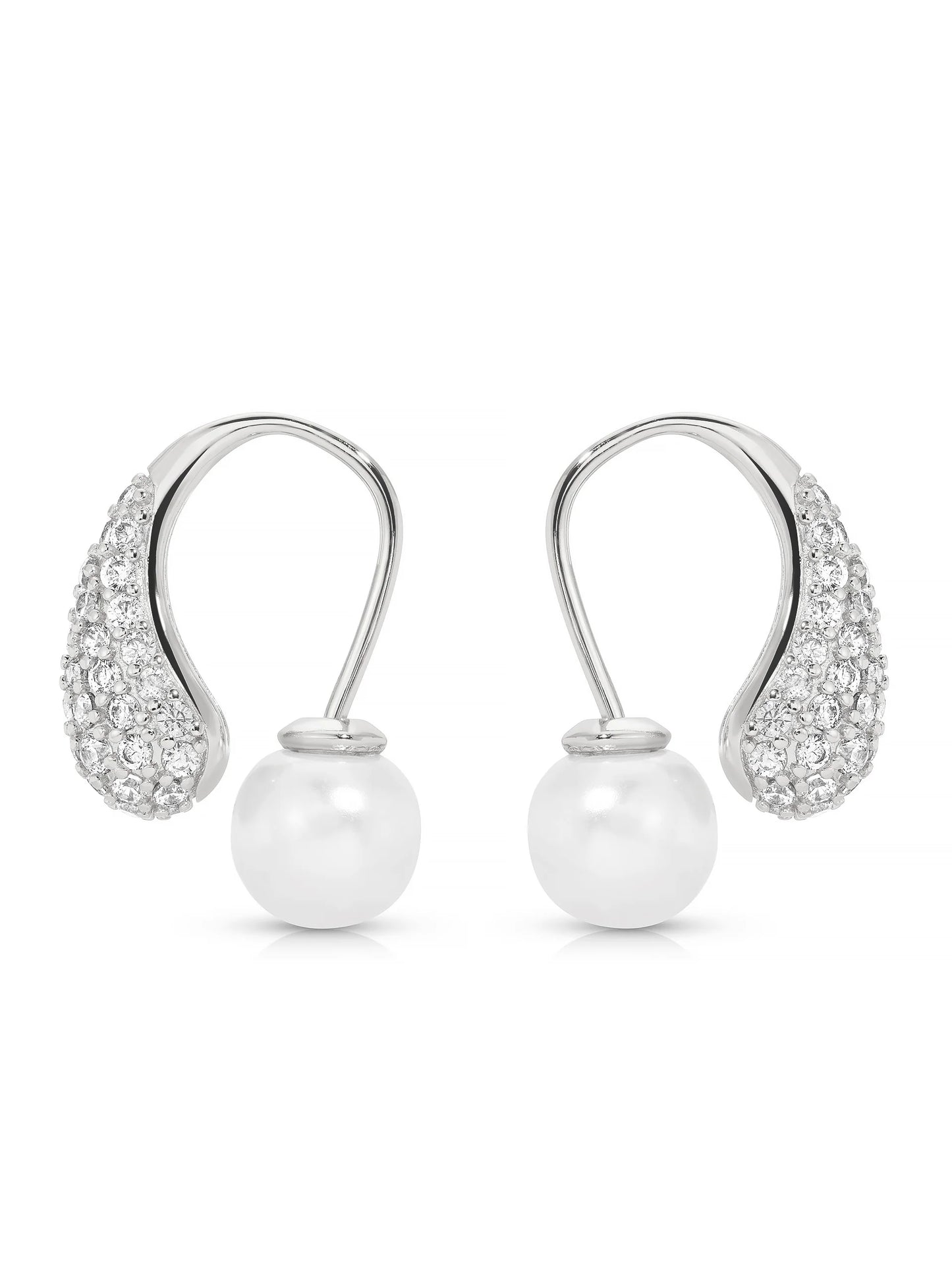 HOOKED PAVE PEARL EARRINGS