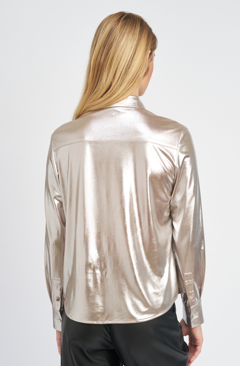 METALLIC BUTTON DOWN TOP
