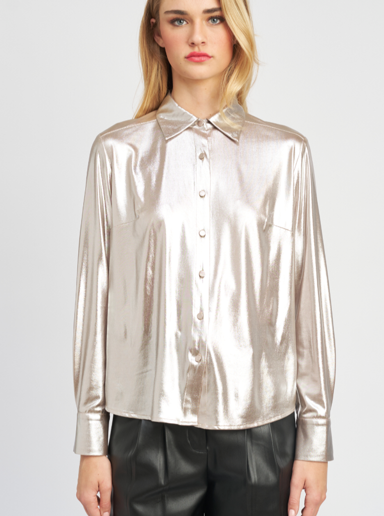 METALLIC BUTTON DOWN TOP