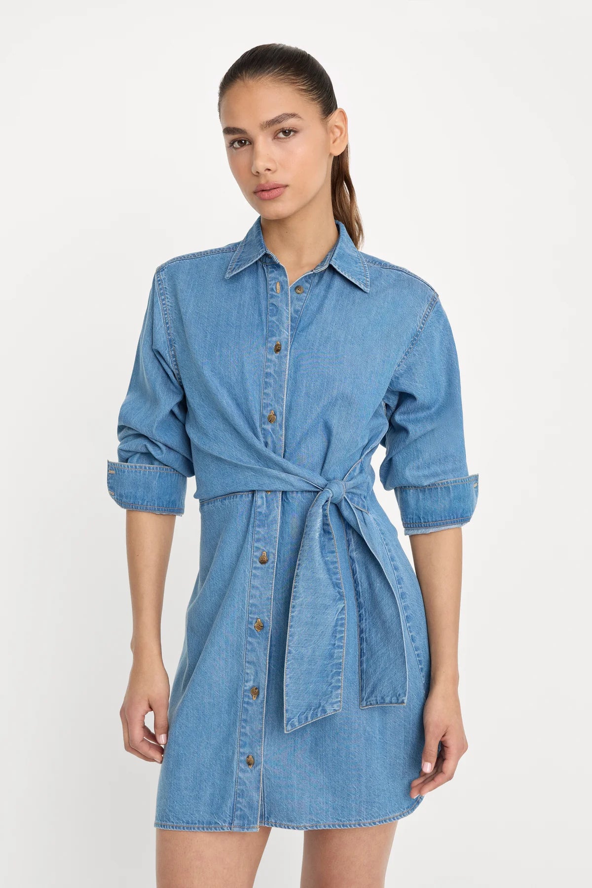 DENIM WRAP SHIRT DRESS DENIM WRAP SHIRT DRESS