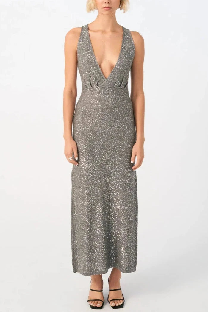 GLEAM MAXI DRESS PLATINUM