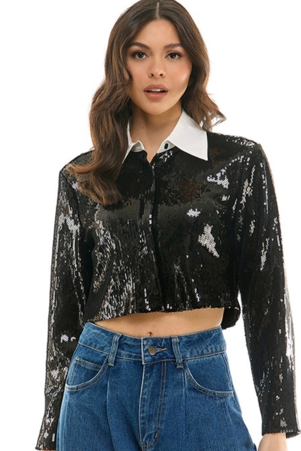 SIENA SEQUIN COLLARD TOP