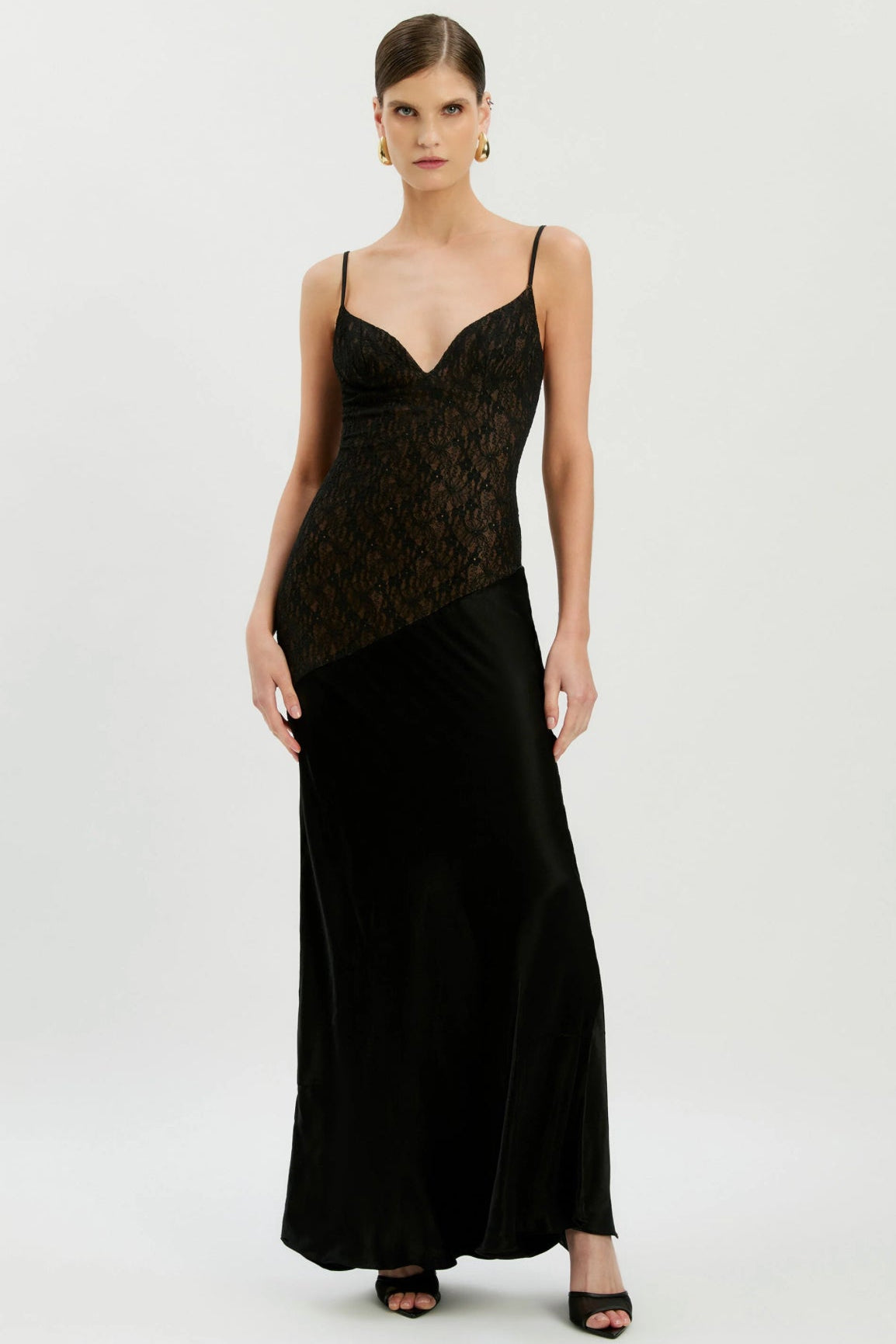 ARALIA LACE SATIN MAXI DRESS