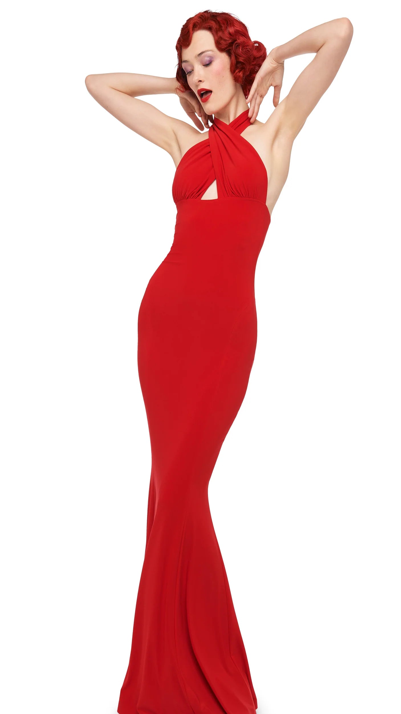 CROSS HALTER FISHTAIL GOWN