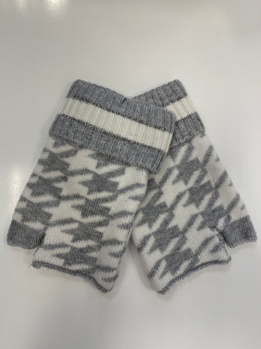 GREY HOUNDSTOOTH FINGERLESS GLOVES