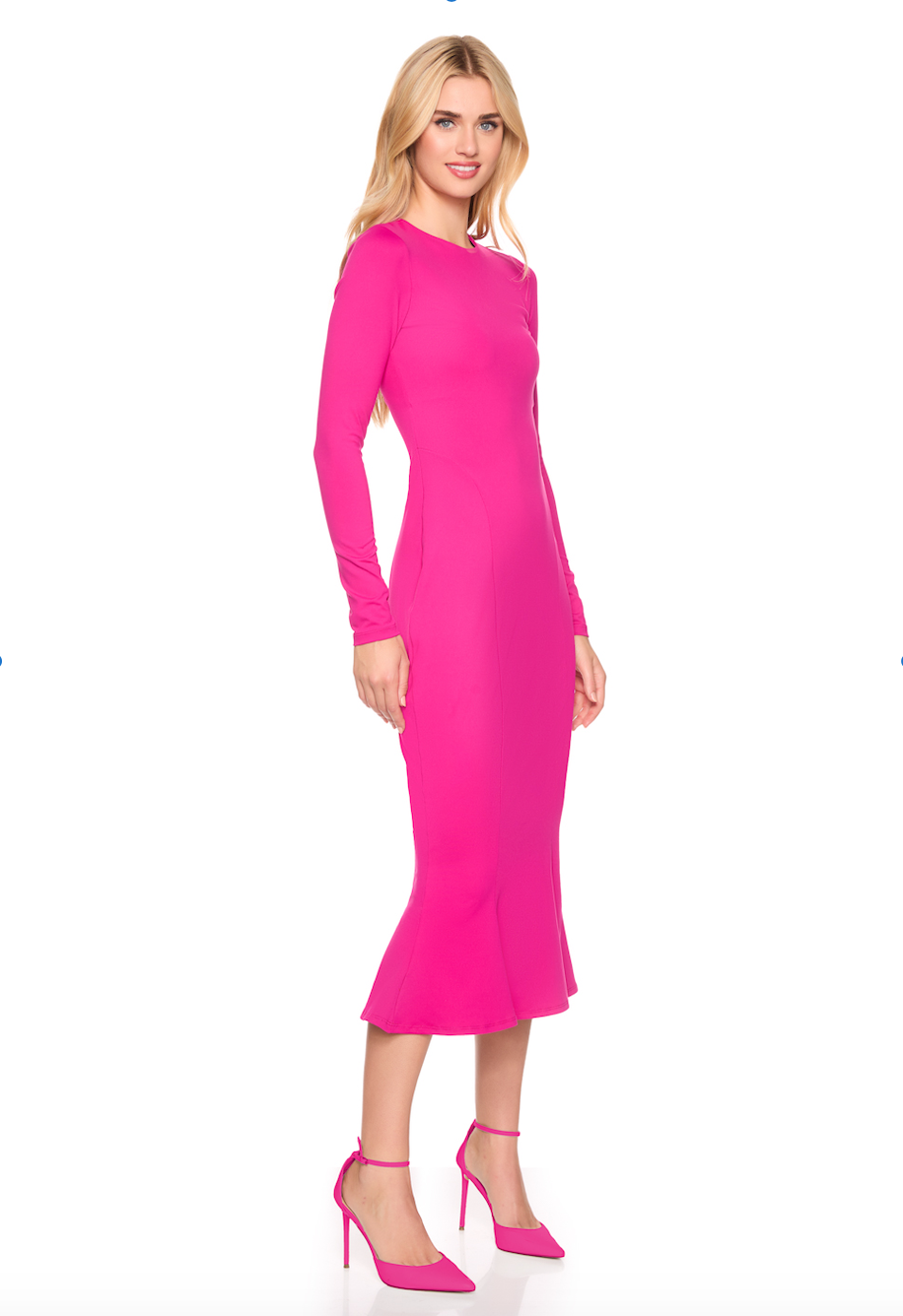 CREW TRUMPET MIDI DRESS PINK