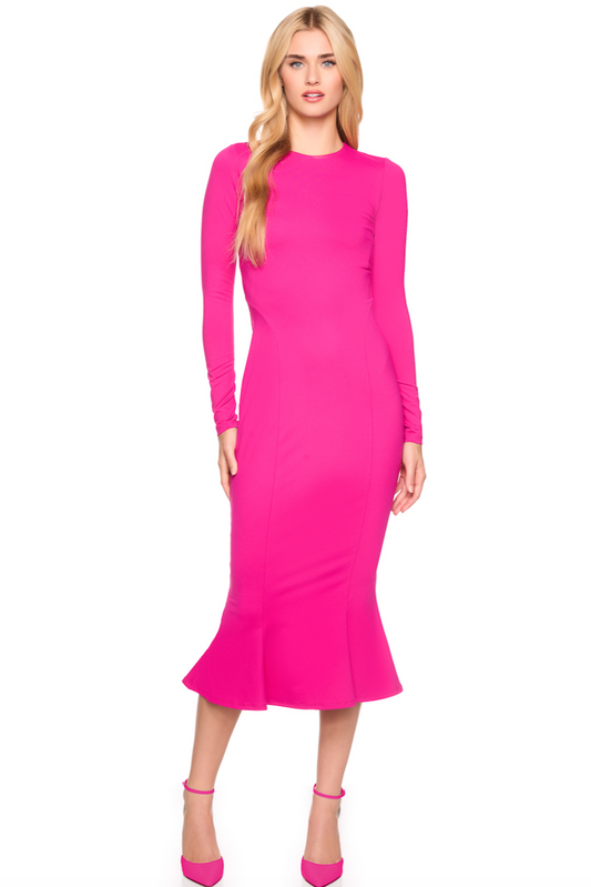 CREW TRUMPET MIDI DRESS PINK
