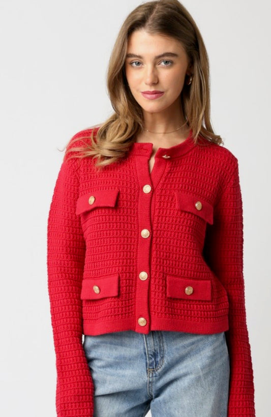 RED SWEATER CARDIGAN