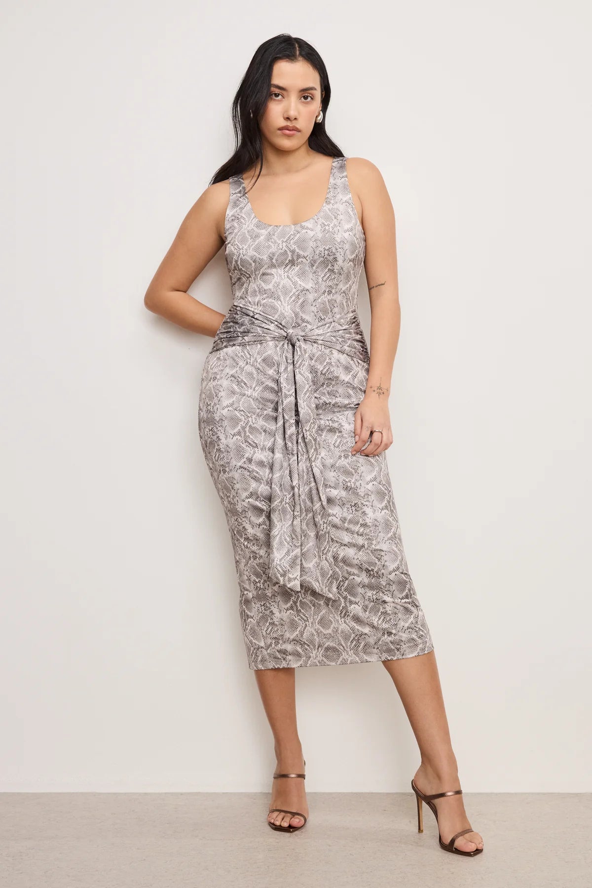 SLINKY JERSEY RUCHED MIDI DRESS