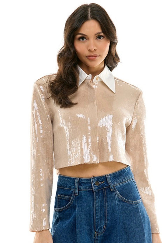 SEQUIN COLLARD TOP