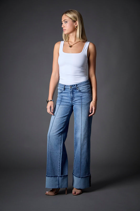 CUFFED LOW RISE WIDE LEG