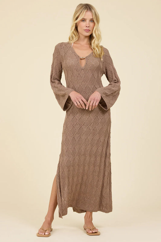 PLUNGE DIAMOND KNIT MAXI DRESS