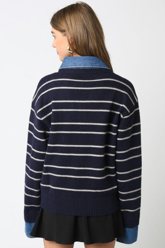 SOFIE STRIPE DENIM COMBO SWEATER