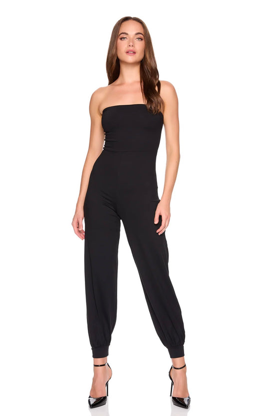 BLACK STRAPLESS JUMPSUIT