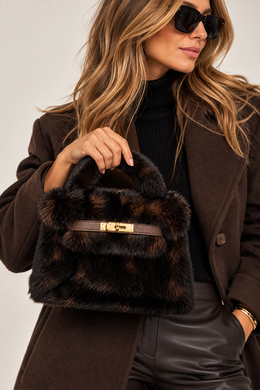 FAUX FUR PURSE MAHOGANY ￼