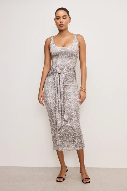 SLINKY JERSEY RUCHED MIDI DRESS