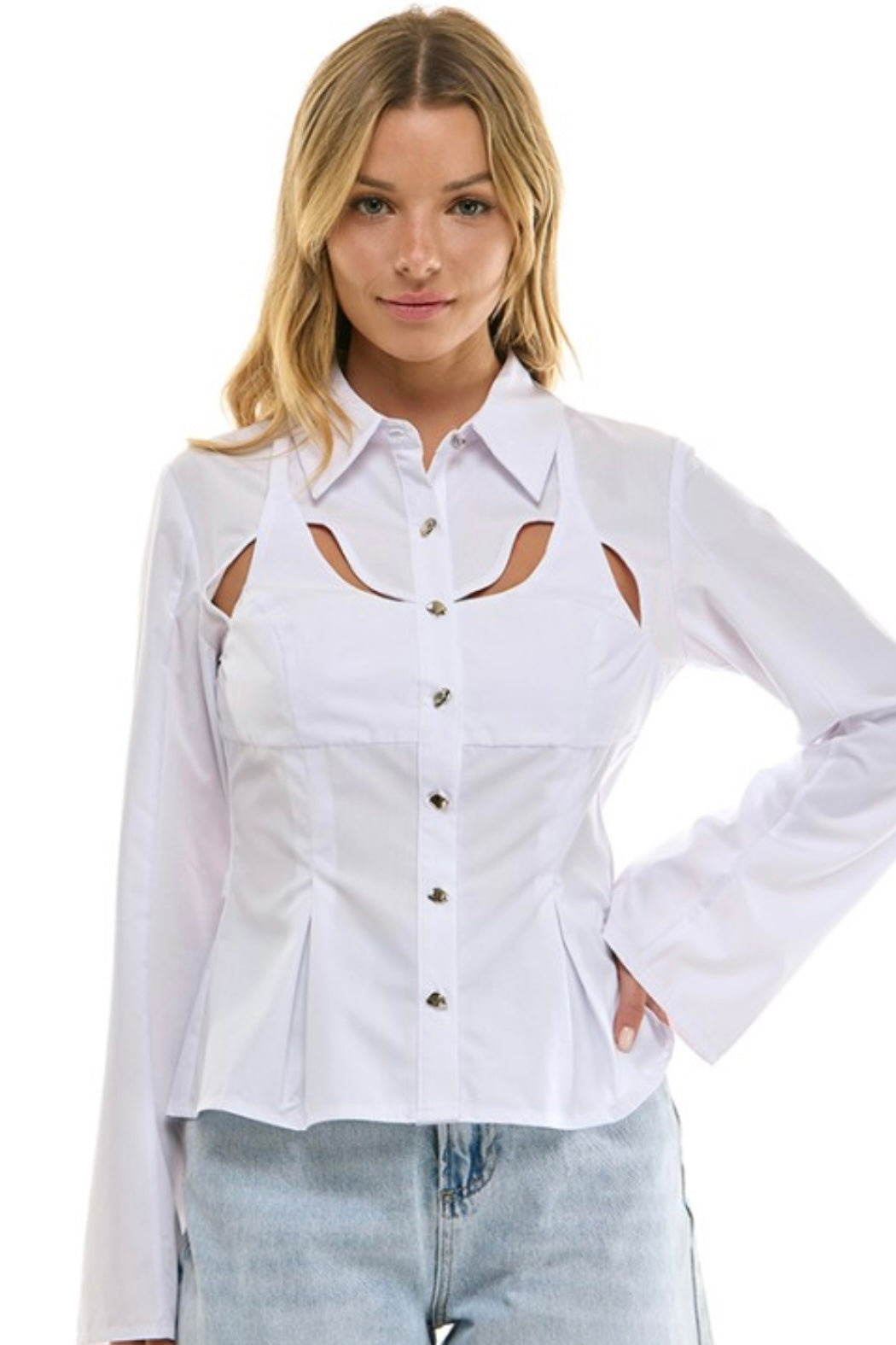 AUDEN PEPLUM BUTTON UP