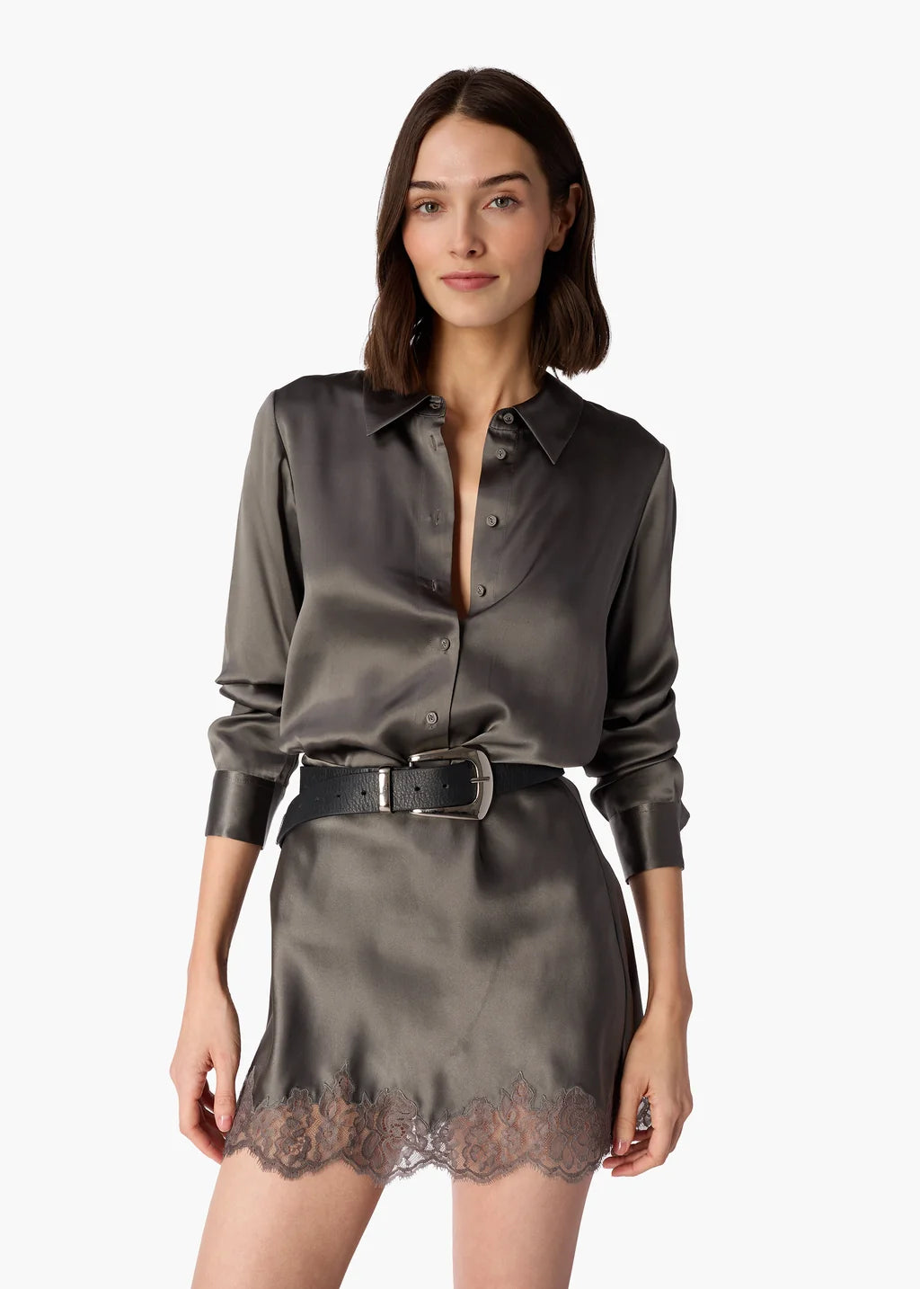 ROGERS SILK SKIRT GUNMETAL