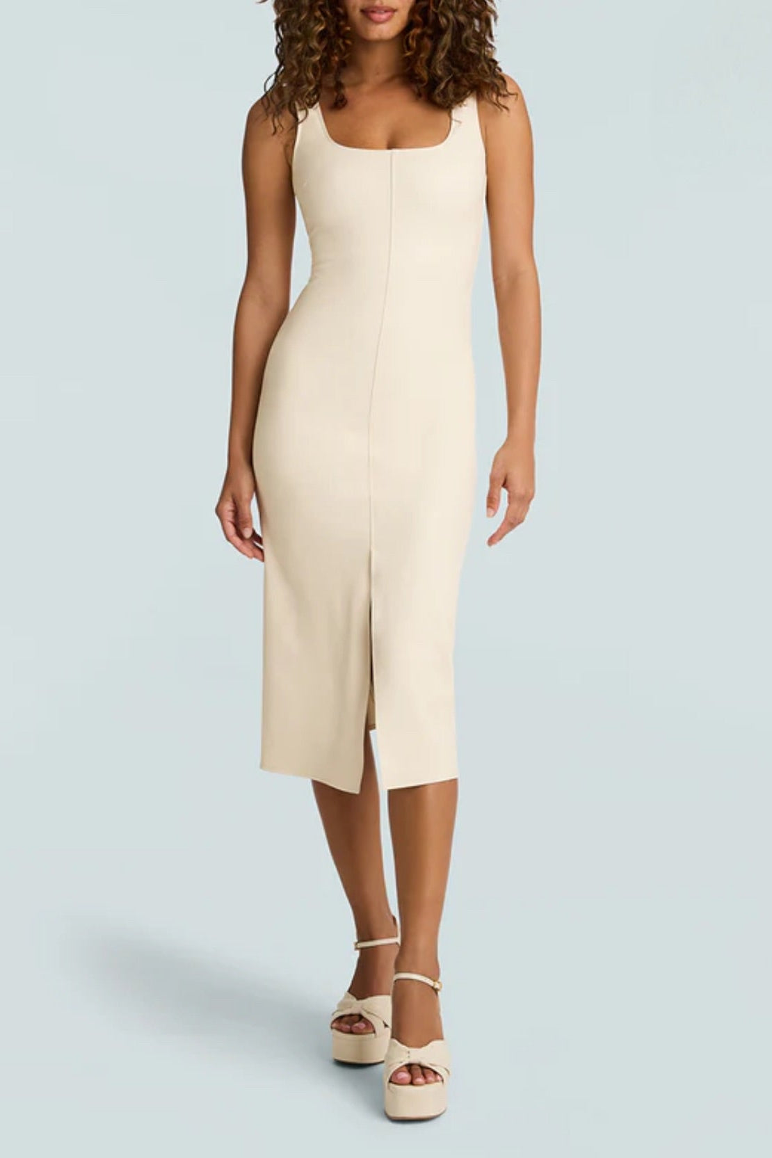 FAUX LEATHER IVORY MIDI