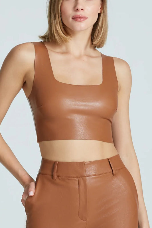FAUX LEATHER SQUARENECK CROP
