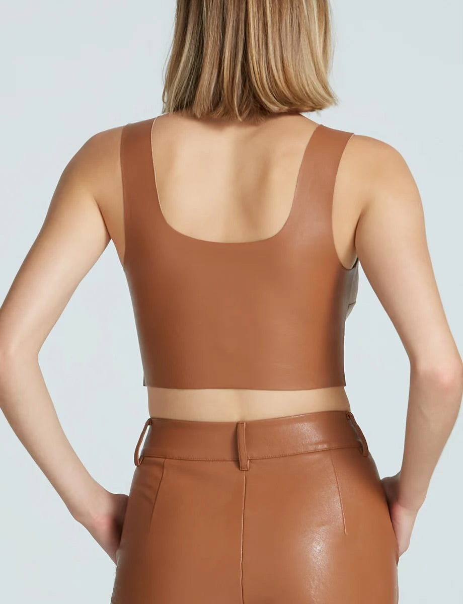 FAUX LEATHER SQUARENECK CROP