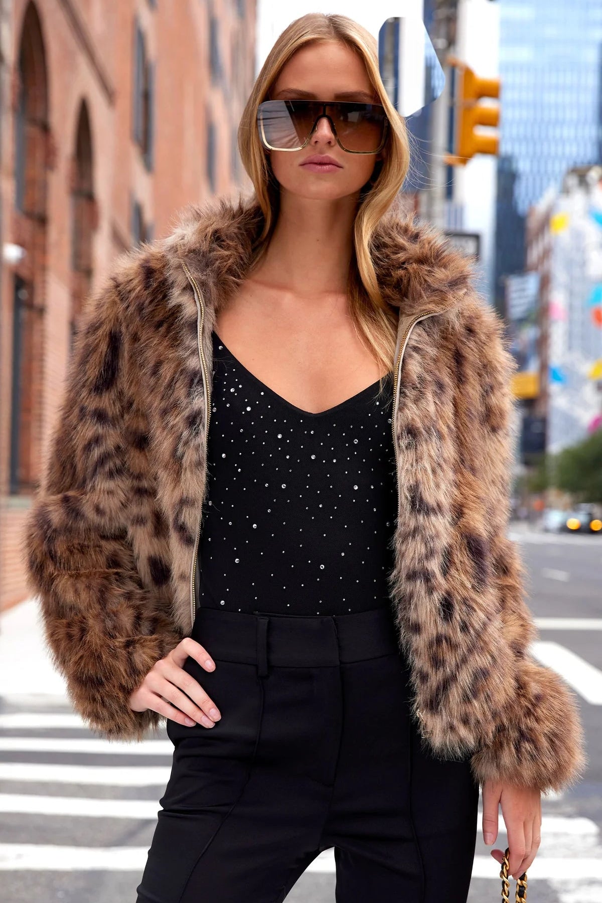 JAMIE LEOPARD FAUX FUR JACKET