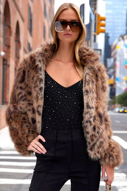 JAMIE LEOPARD FAUX FUR JACKET