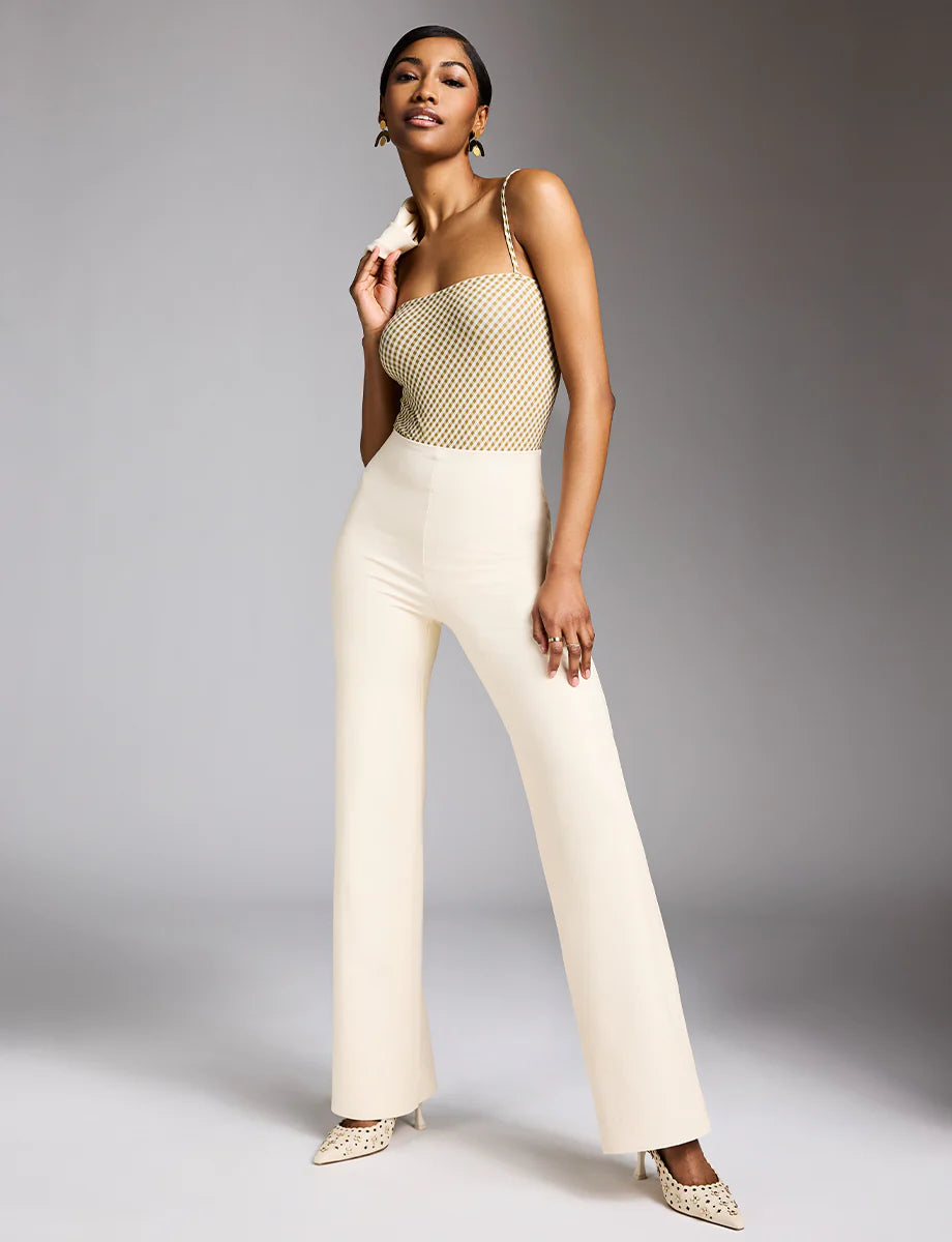 FAUX LEATHER WIDE LEG PANT IVORY