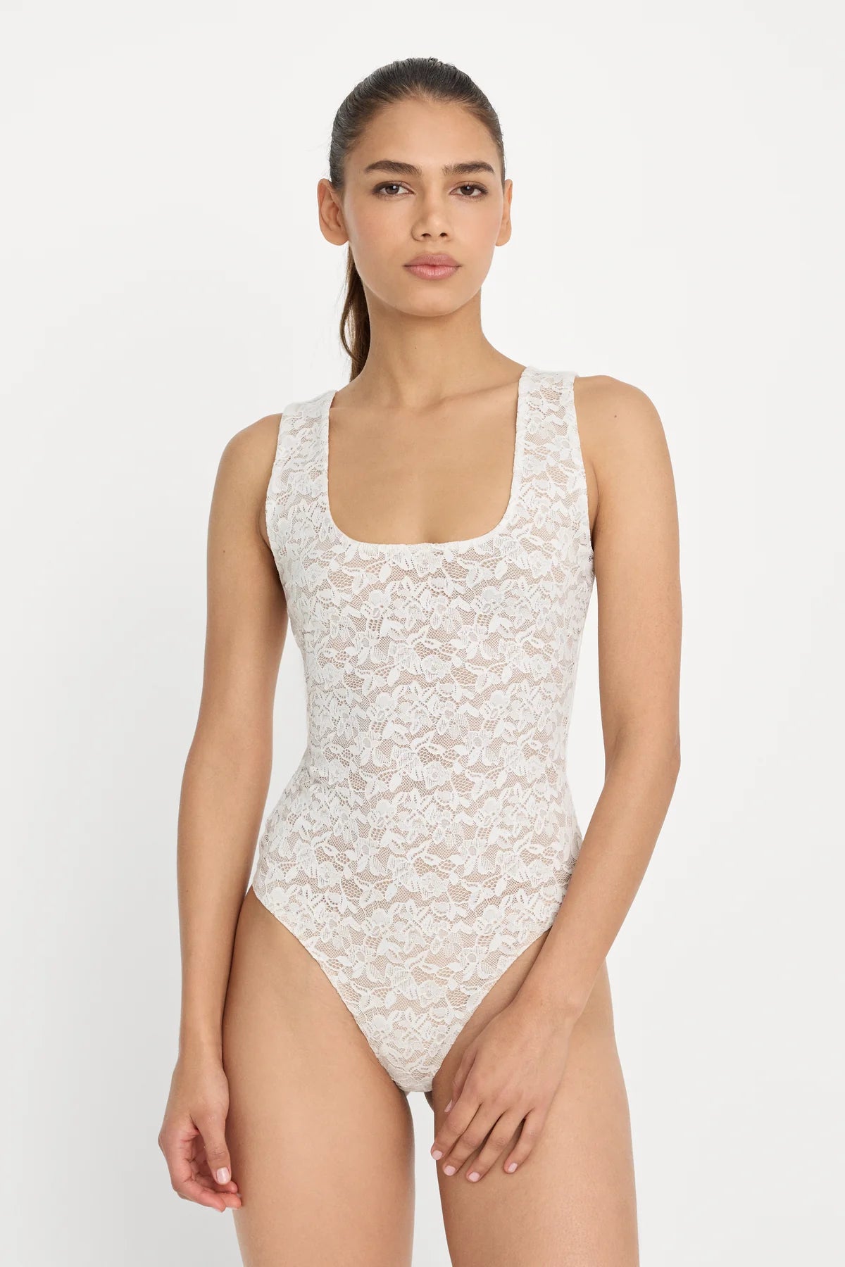 STRETCH LACE SCOOP TANK BODYSUIT