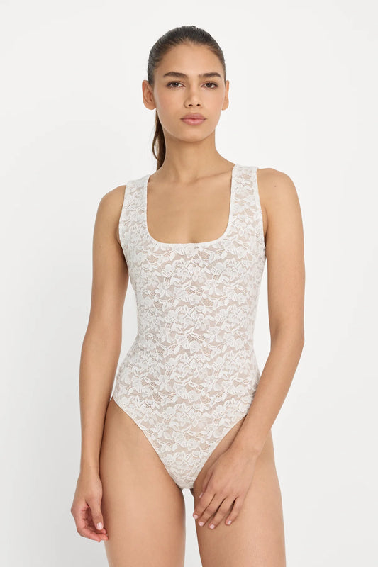 STRETCH LACE SCOOP TANK BODYSUIT