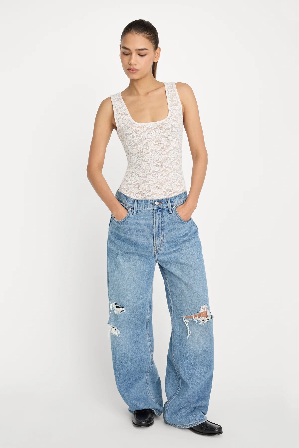 STRETCH LACE SCOOP TANK BODYSUIT