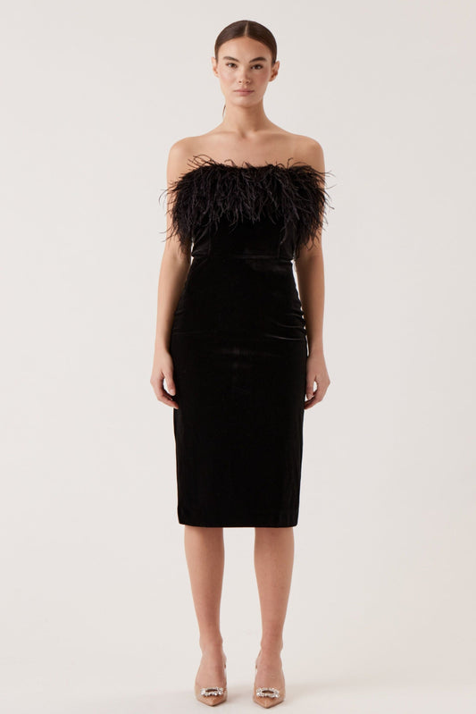 SHELBY FEATHERED VELVET DRESS
