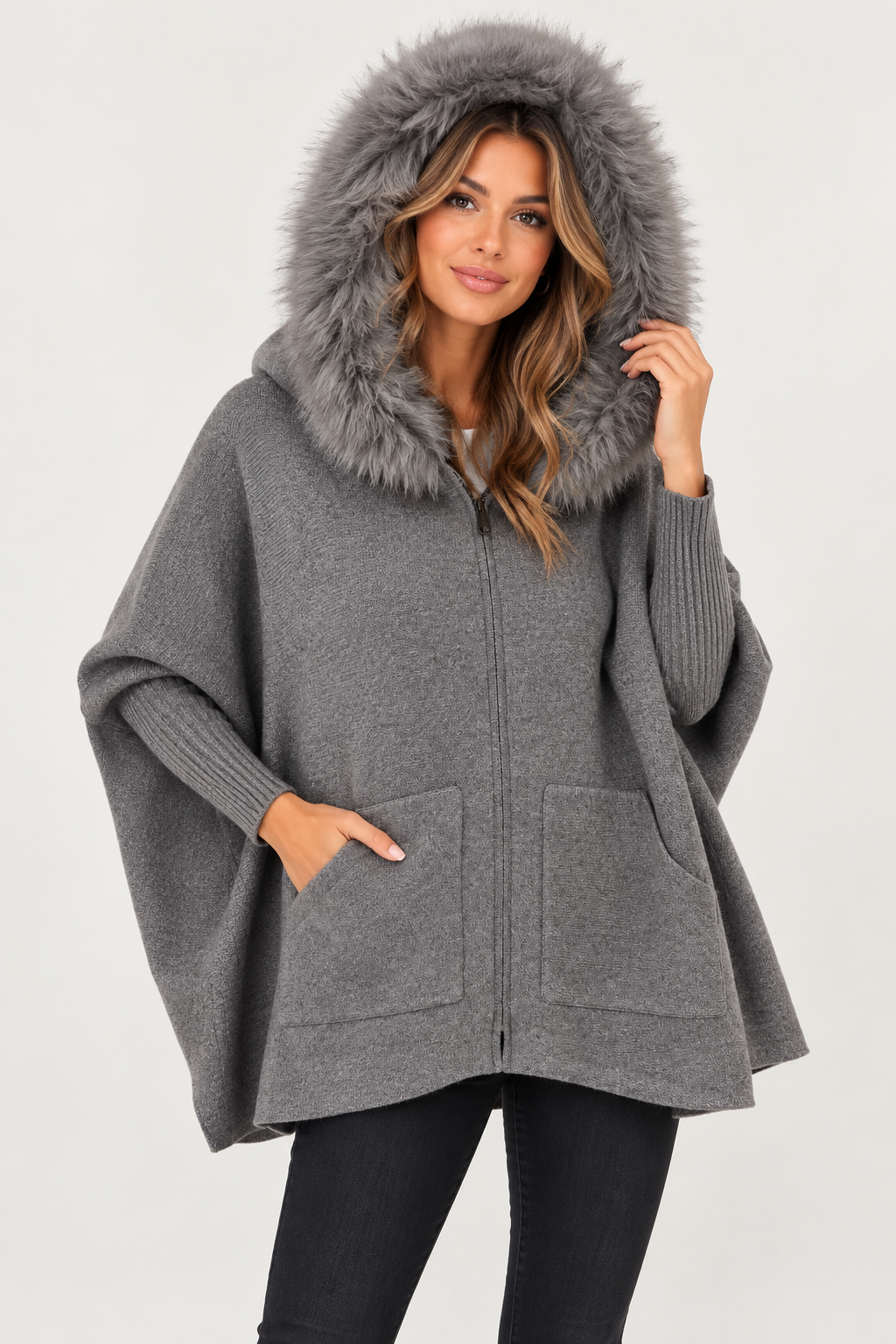 GREY KNIT CAPE