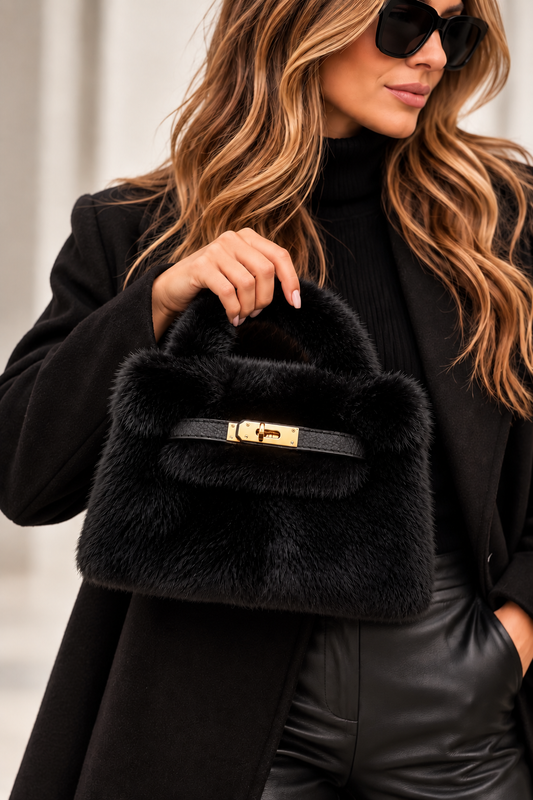 FAUX FUR PURSE BLACK