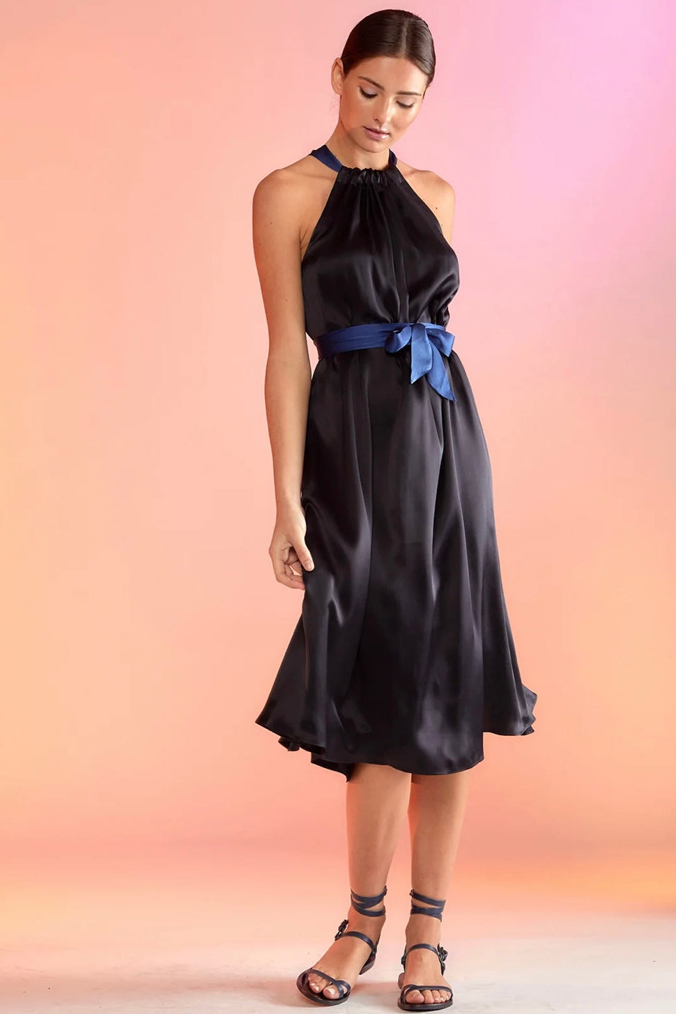 SALERNO SILK HALTER DRESS