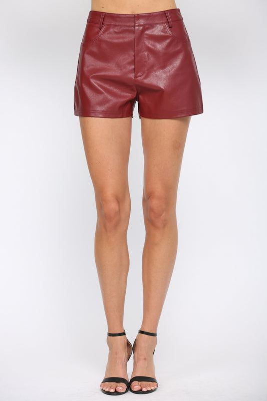 WINE FAUX LEATHER SHORTS